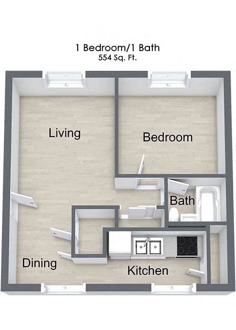Woodside Village_1 Bedroom Floor Plan